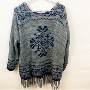 Say What Plus Size Snowflake Fringe Hooded Sweater